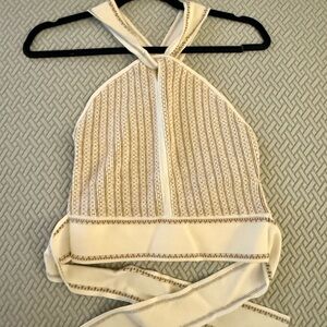 Club Monaco Cream and Tan Halter Sweater tank with stitching